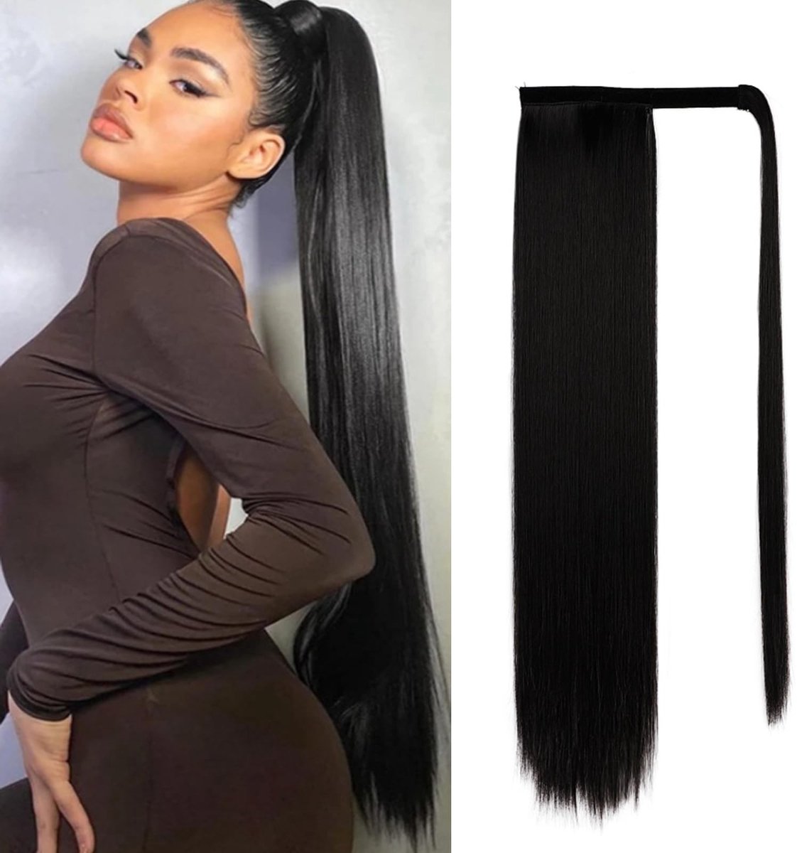 Dailygoods- Paardenstaart Verlenging 60 cm - Synthetische Paardenstaart - Haarstukje - Vlecht - Natuurlijk Zwart - Nep Haar - Haarstuk