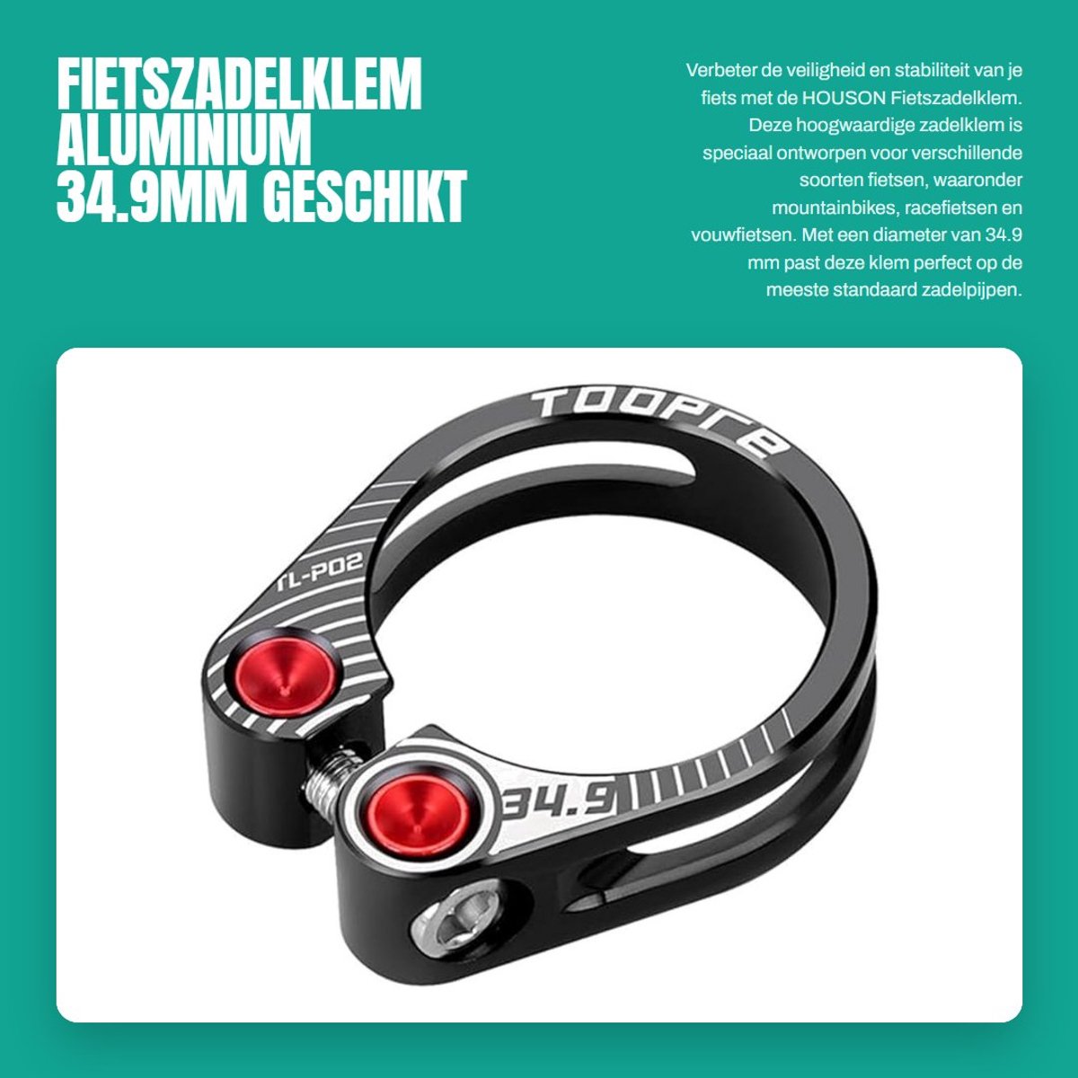 Dailygoods- Zadelpenklem 34,9 mm - Aluminium - Veilig - Opvouwbare Fiets - Mountainbike - Racefiets - Robuuste Bevestigingsschroeven