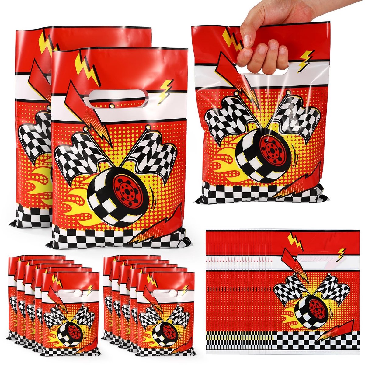 Dailygoods - 50 Stuks Raceauto Verjaardagsfeest Cadeauzakjes - Snoepzakjes met Raceauto Thema