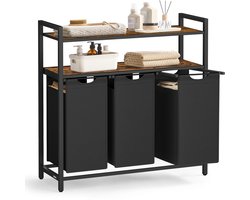 Joorly Wasmand 3 vakken - Wassorteerder - Wasmandtafel - Tafel met 2 planken - Voor Badkamer en Wasruimte - 92,5x33x92cm