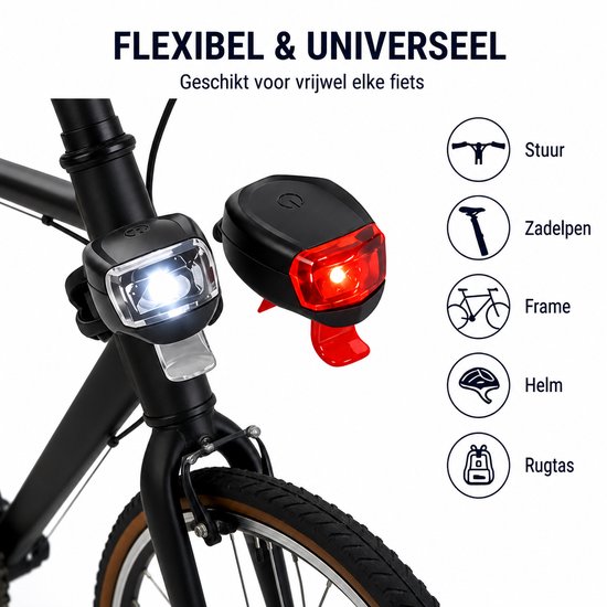 Fietsverlichting Set Voor & Achter - LED Fietslamp Batterij - Waterdicht - Inclusief 4x CR2032 - Sterke Fiets Lampen - Eenvoudige Montage — afbeelding 5