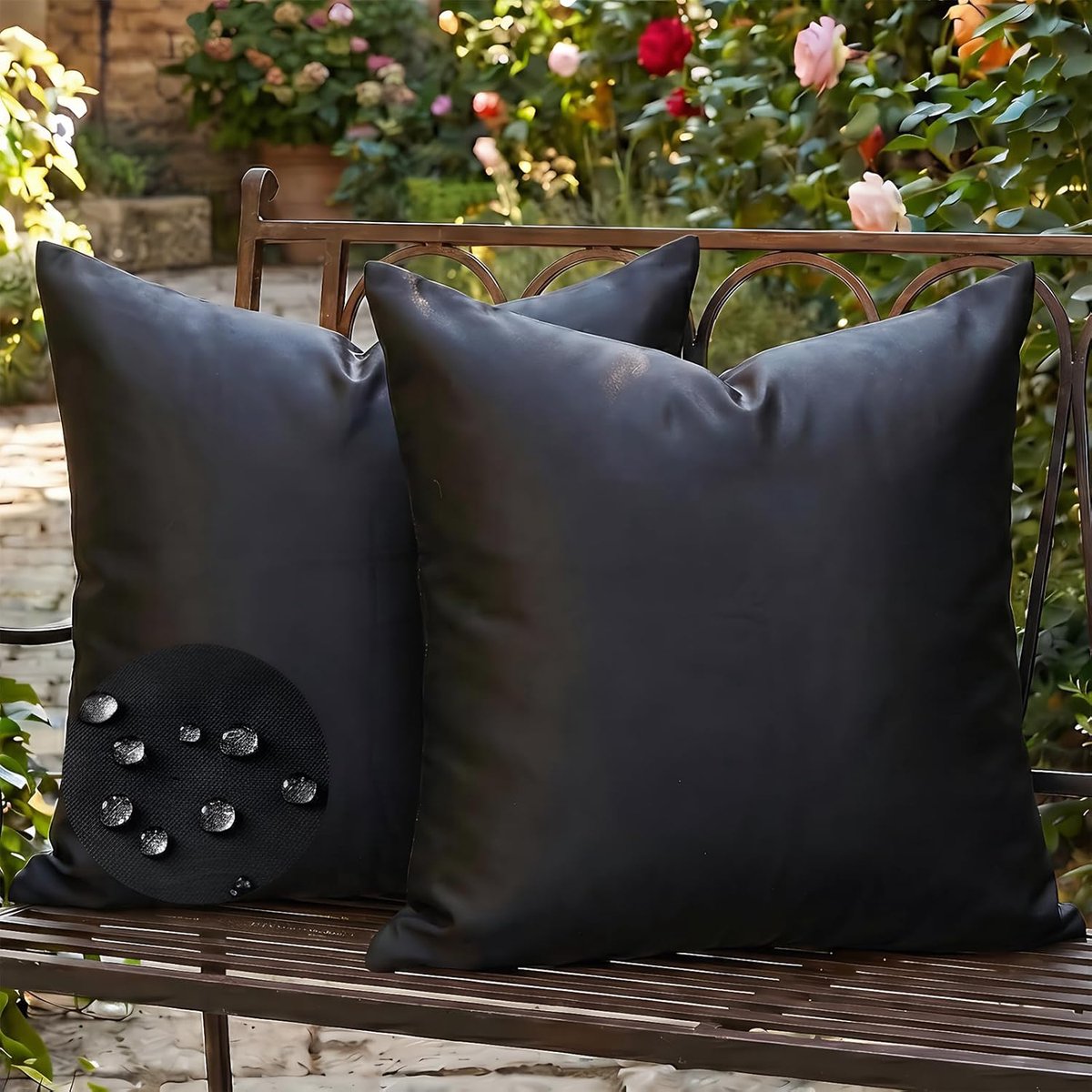 Kussenhoes voor buiten, 45 x 45 cm, zwart, heavy-duty weerbestendig, scheurbestendige bekleding voor bank en ligstoel, eenvoudige reiniging en kleurbestendig
