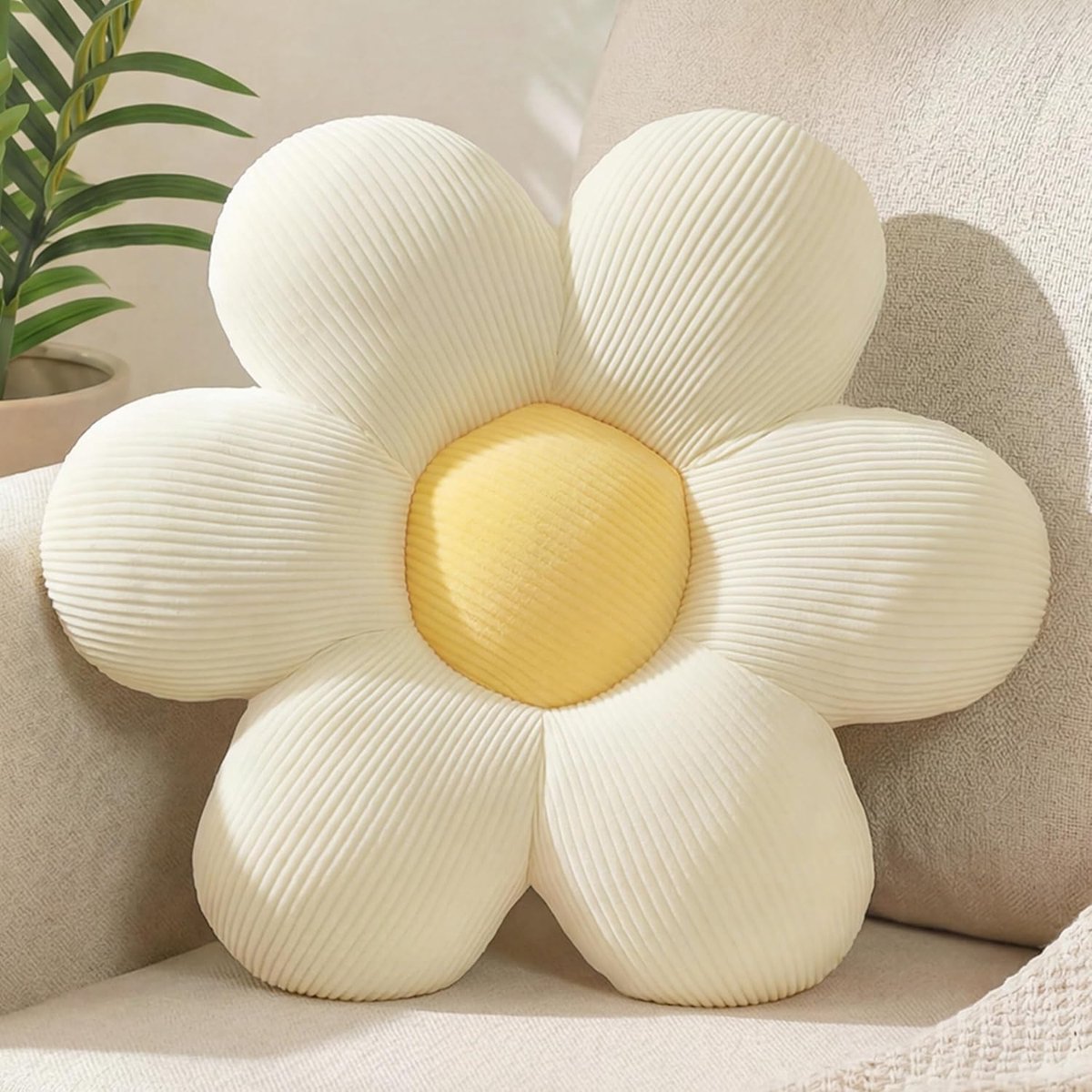 decoratieve witte sierkussens, schattige vloerkussens, esthetische preppy kamerdecoratiekussen voor bed, bank, stoel, 38 cm (wit en geel)