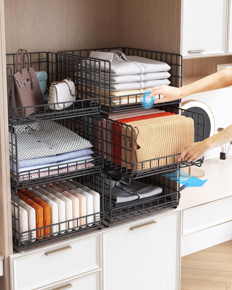 Kast Organizer kledingkast, opbergsysteem, kledingkast, voor garderobe, keuken, woonkamer, waskeuken (zwart, 6 stuks)