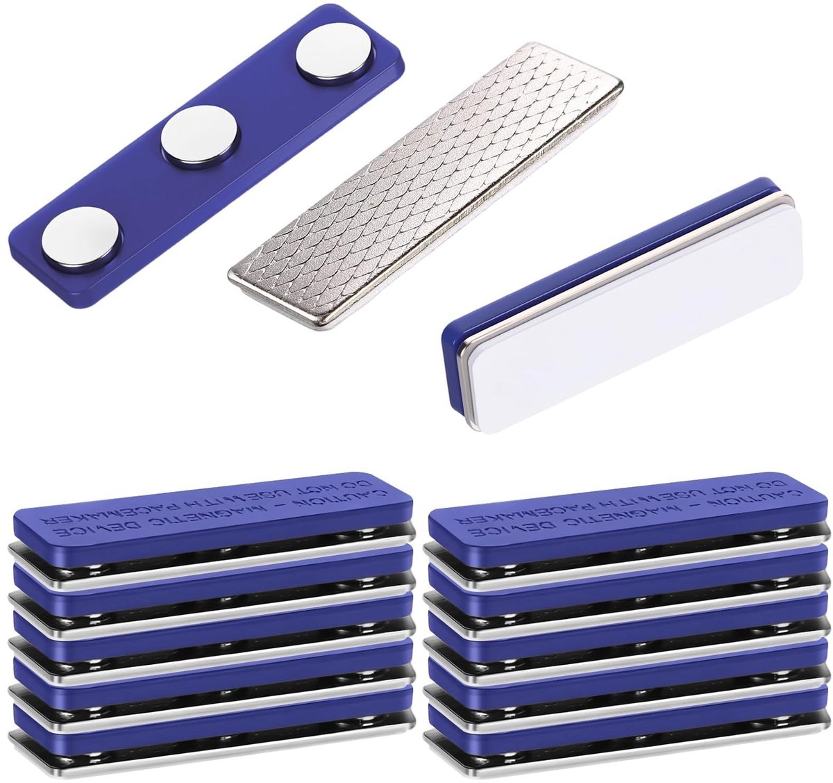Dailygoods - Naambordjes voor kleding, zelfklevend, magnetisch, naamplaatje, magnetisch, blauw, met 3-punts magneet, voor school, kantoor, beurs, 10 stuks, 45 x 13 mm
