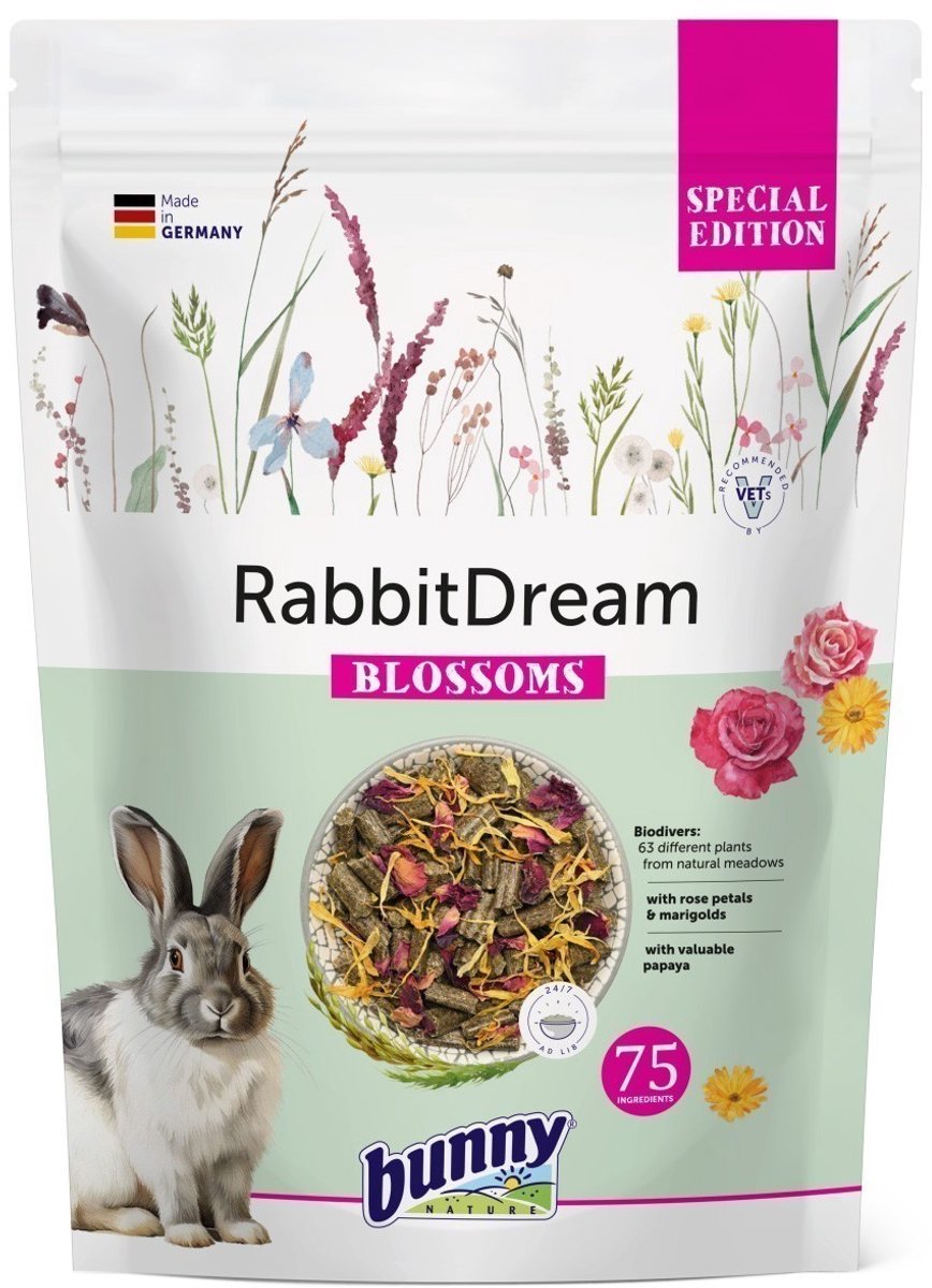 Konijnenvoer Bunny Nature - Konijnendroom Blossoms 1.5kg - Vezelrijk met Goudsbloem en Rozenblaadjes