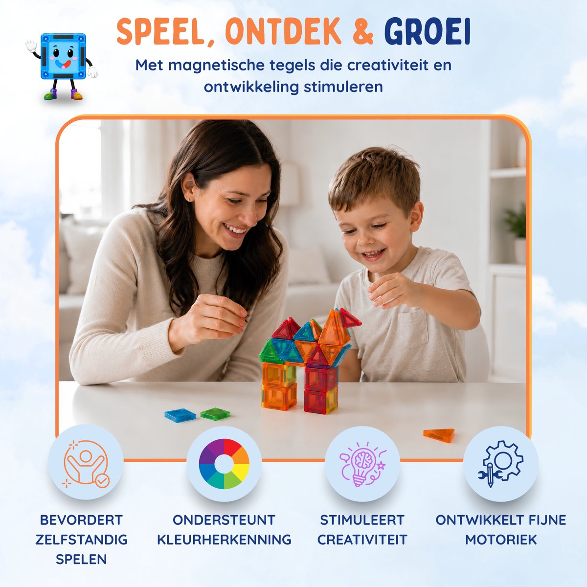 Playablez Mini Magnetic Tiles Travel Set - 36 Stuks - Magnetische Tegels Reisset met Opbergblik - Reisspeelgoed voor Onderweg - Magnetisch Bouwspeelgoed Montessori Speelgoed voor in de Auto in het Vliegtuig - Magna Magneten Speelgoed Jongens Meisjes — cadeau in Spellen & Speelgoed - foto 3