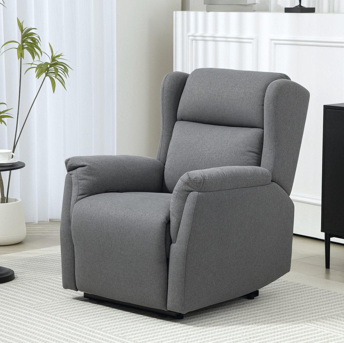 MEUNIQ Relaxfauteuil handmatig verstelbaar met rugleuning tot 160° en uitschuifbare voetensteun, stof, 80 x 94 x 101 cm, voor woonkamer of slaapkamer, donkergrijs
