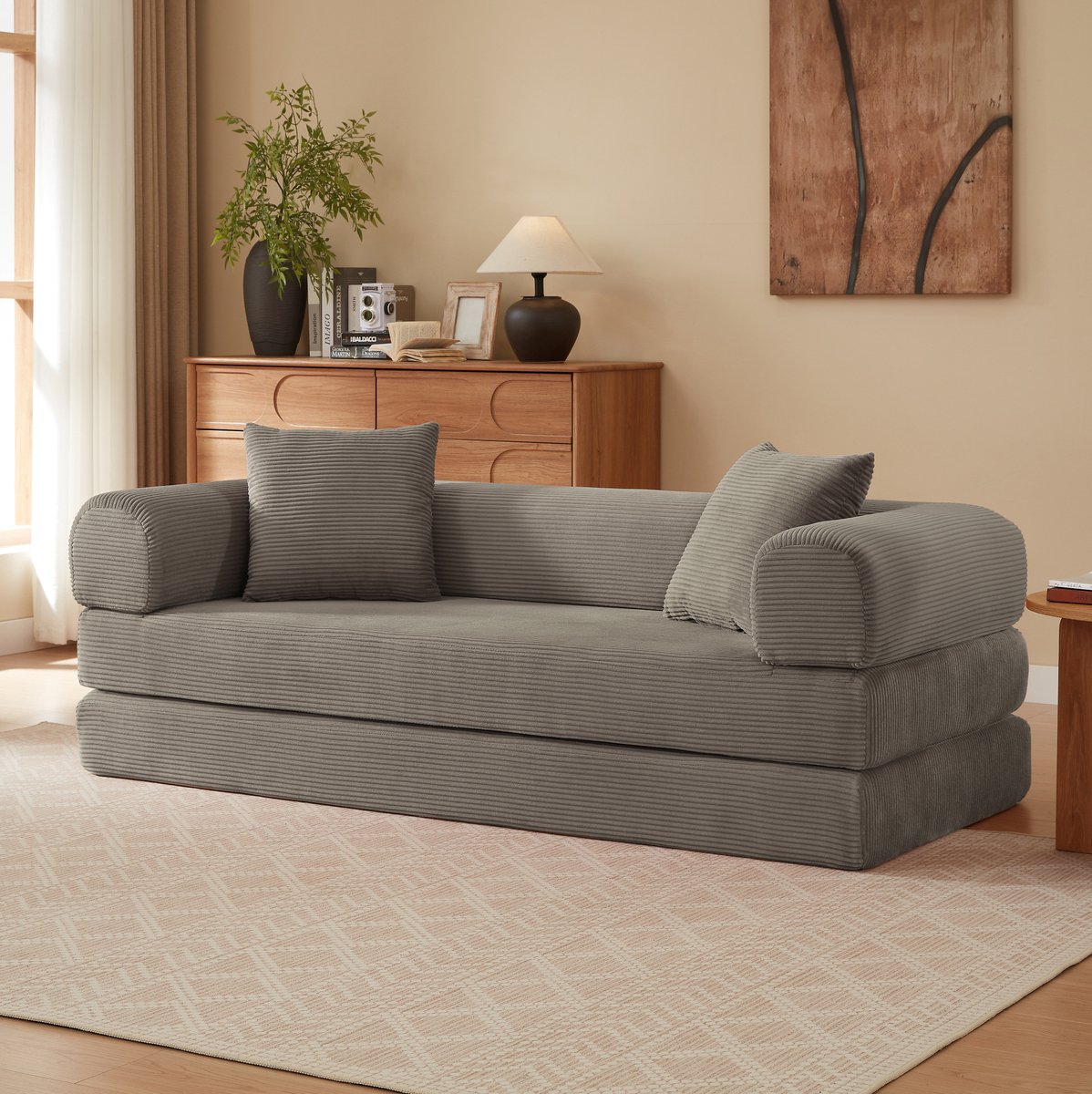 MIVRAY Slaapbank 195 cm - Omvormbaar Van Sofa Naar Eenpersoonsbed - Voor Woonkamer En Slaapkamer - Velours Taupe