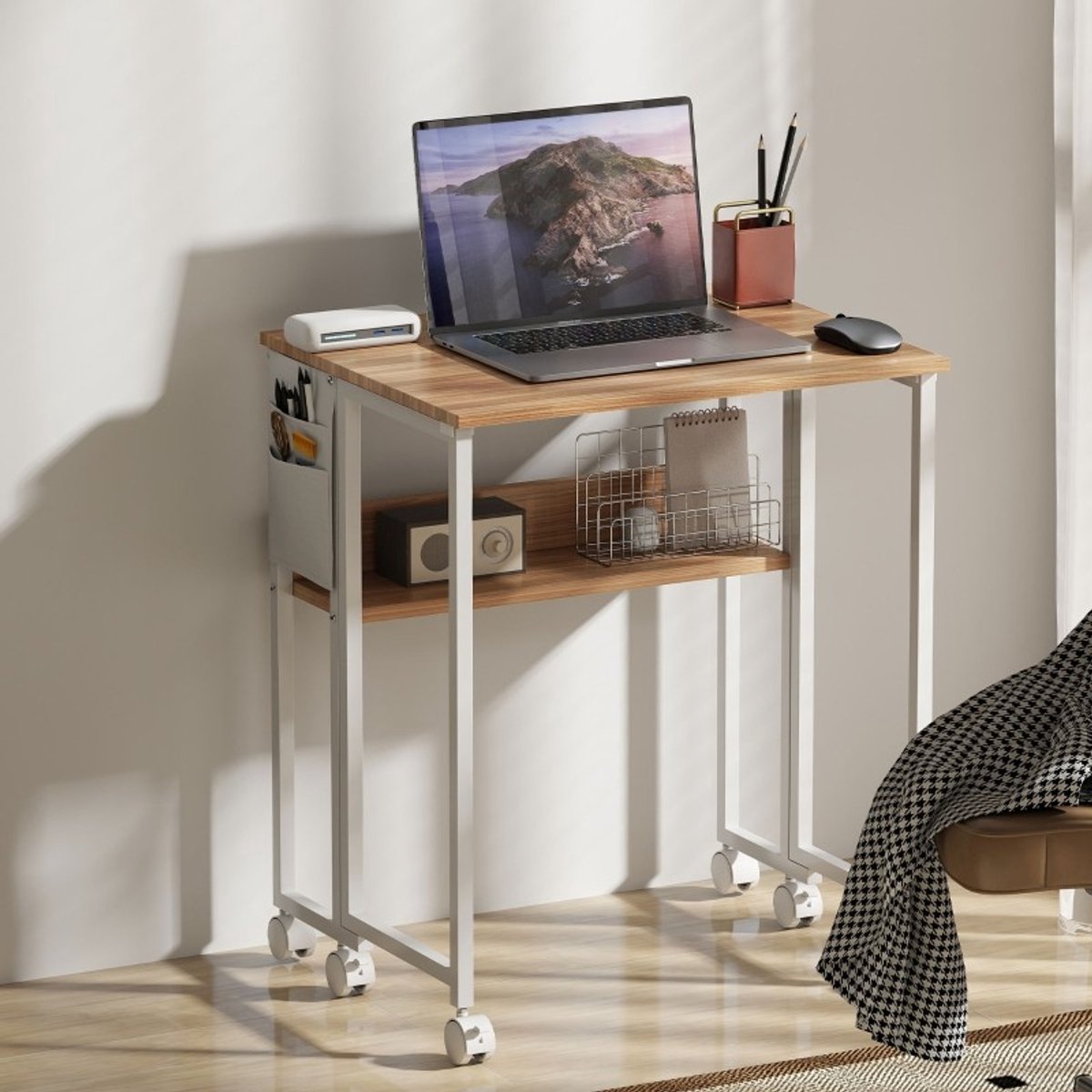 YYchan computerbureau - houtkleur - 63 x 50 x 75 cm - met opbergruimte - met wielen
