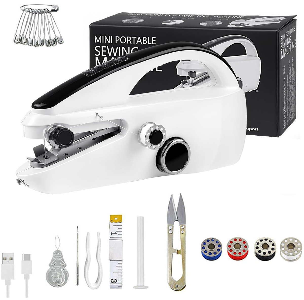 SnelShoppen - Handnaaimachine Draagbaar Mini met Dubbele Aandrijving - 375 SPM - Inclusief Naaibenodigdheden voor Beginners en Thuisgebruik
