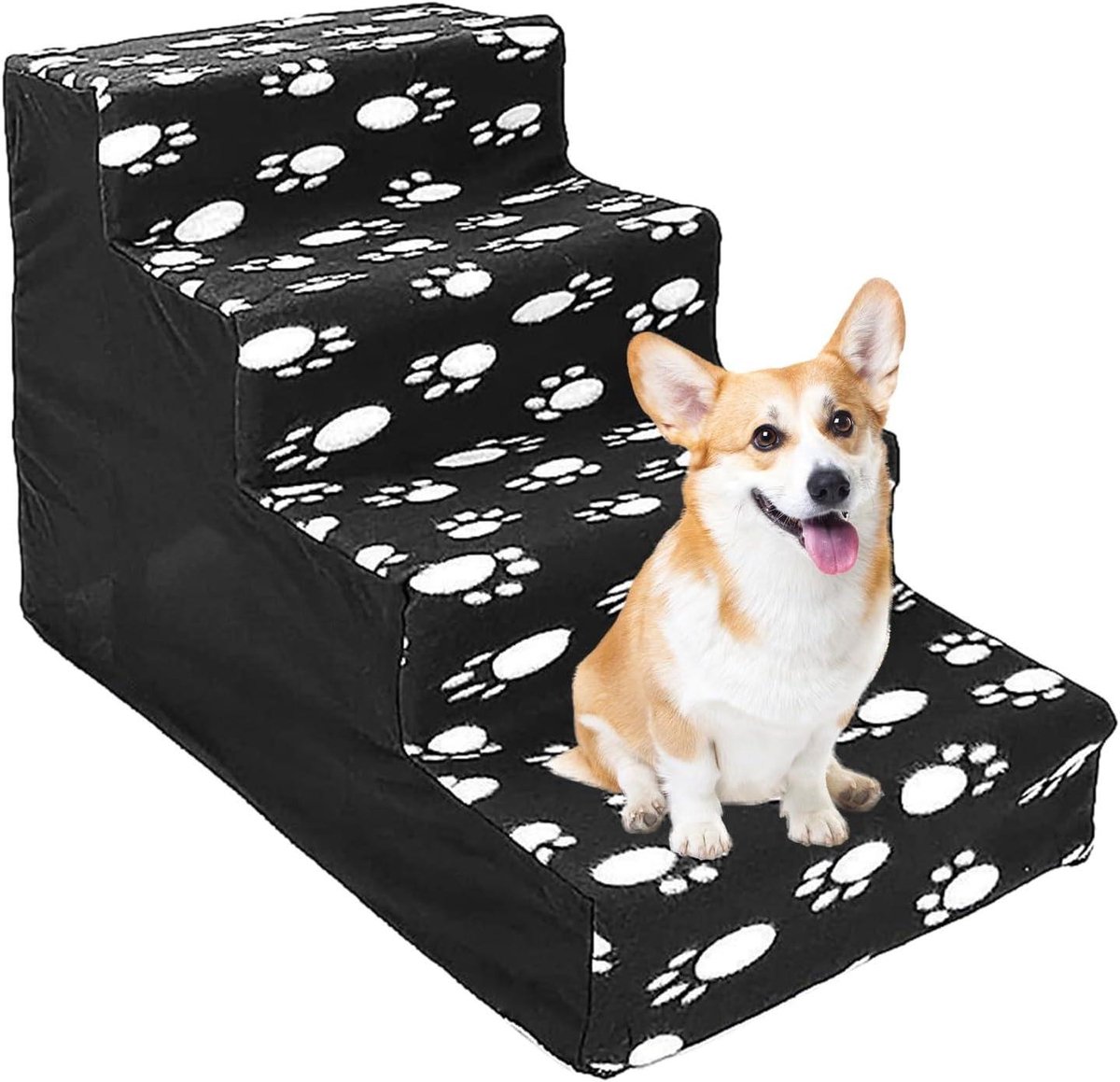 Huisdiertrap - Kattenladder Bedtrap - Hoge Meubels Bereiken - Zachte Flanel Bekleding - 60x40x35cm - Zwart
