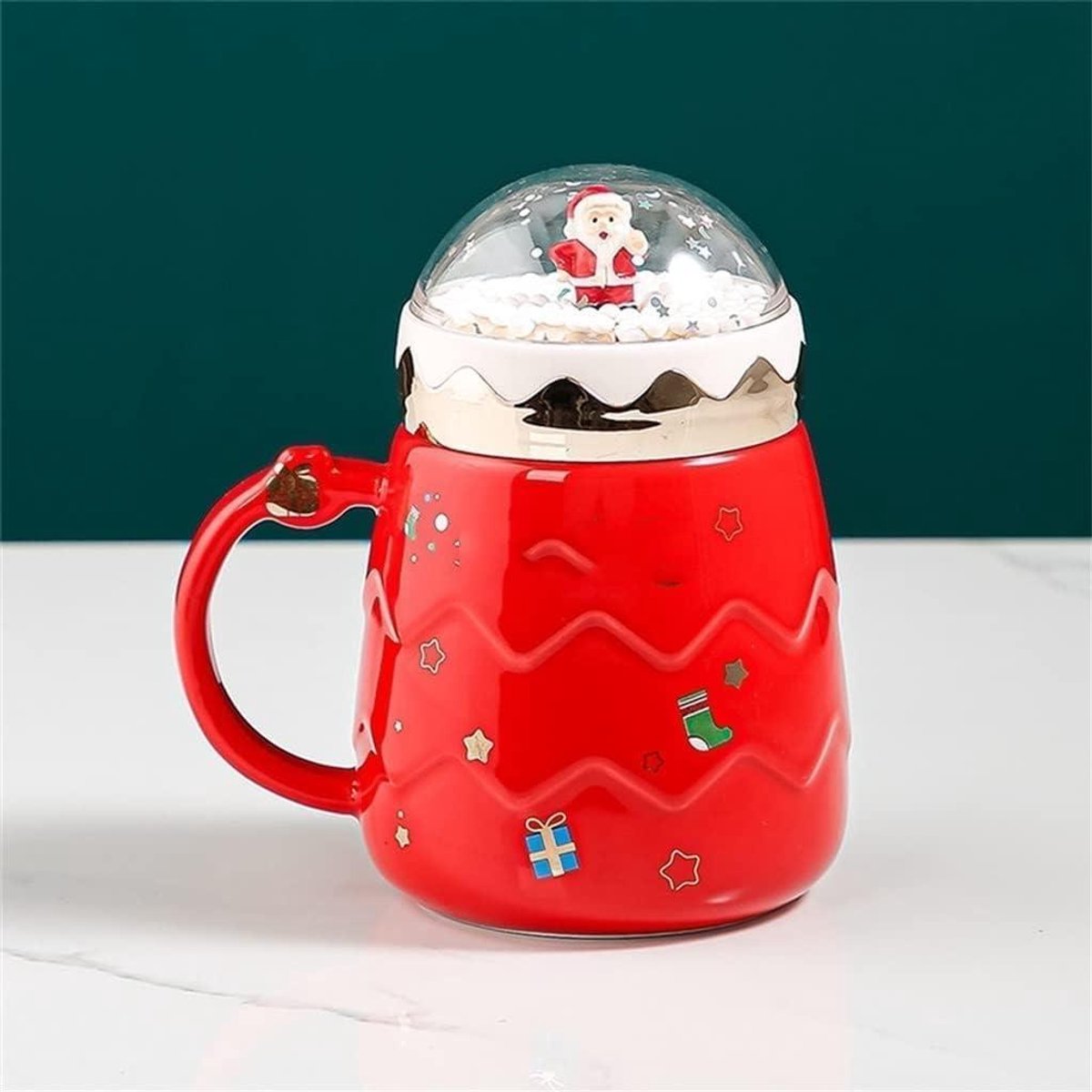 Kerst Mok - Koffiekop Santa Claus - Genieten van Thee - Handgeschilderd Keramiek - 500ML - Rood