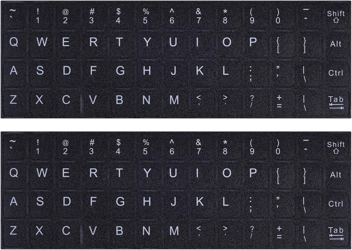 SnelShoppen - 2 x Engelse Toetsenbord Stickers - Universele Vervangingsstickers voor Computer, Laptop, Notebook, Desktop - Witte Letters op Zwarte Ach