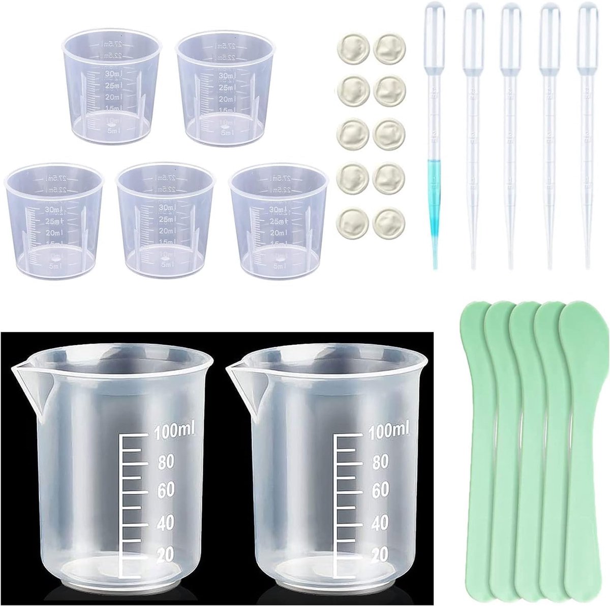 SnelShoppen - 30ml Plastic Maatbekers, Mini Heldere Keuken Maatbekers (5 stuks, 30ml, 1oz, Transparant) voor Koken, Medisch, Feest, Camping