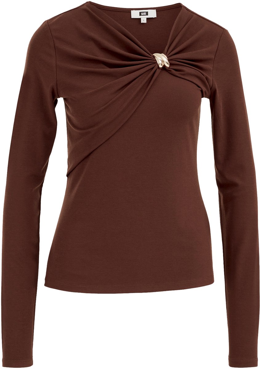 WE Fashion Dames jersey T-shirt met gedrapeerd effect en gouden accent