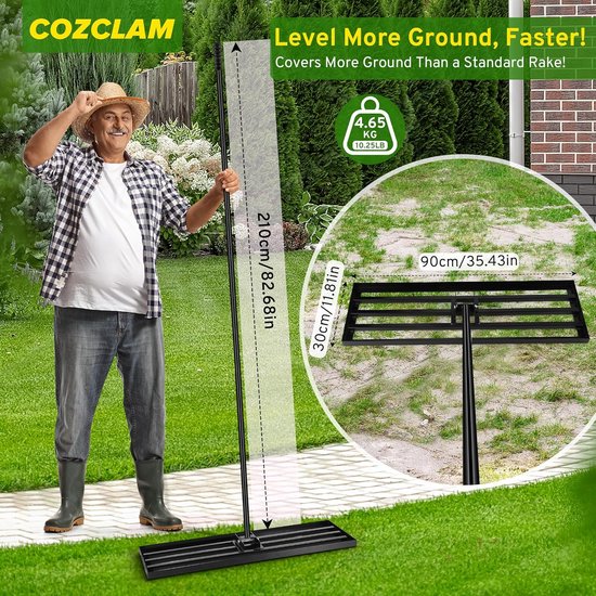 SnelShoppen - Heavy Duty Grond Egalisatie Riek, 90 x 30 cm, Verstelbare 210 cm Handgreep, Tuinonderhoud, Grond- en Zandverspreider voor Tuin en Golfba van Snelshoppen — afbeelding 5
