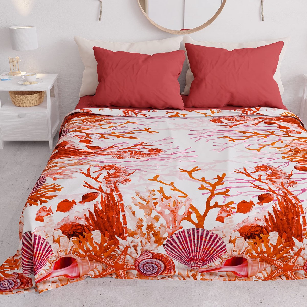 Omgoods - Hypoallergene Bedsprei met Koraalmotief - 100% Microfiber - Made in Italy