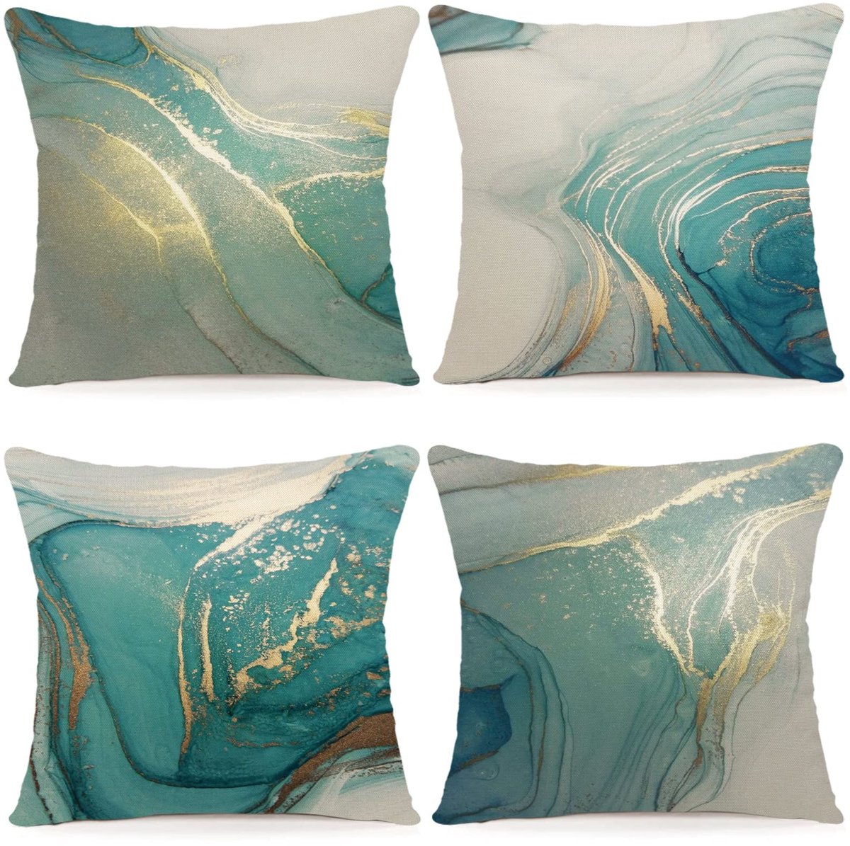 Omgoods - Set van 4 Linnen Kussenhoezen - Geometric Pattern 45x45cm