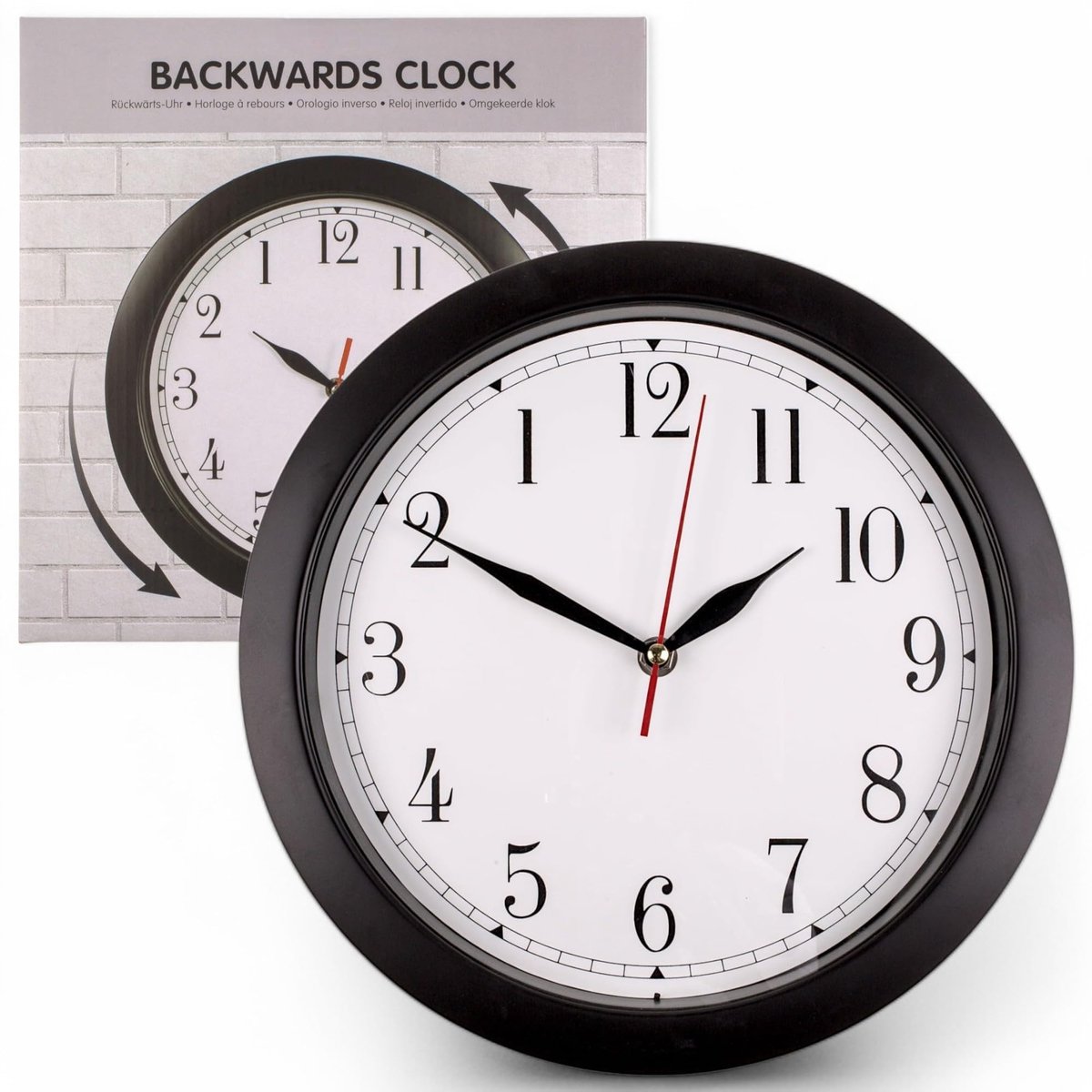 Omgoods- Wandklok Achteruitloop - Wandklok 29 cm - Modern Design - Stil Kwartsuurwerk - Lichtgewicht Kunststof - Perfect Cadeau-idee - Decoratieve Klok