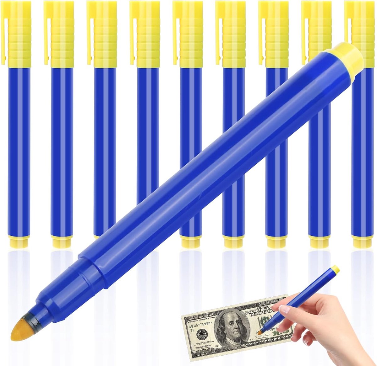 10 Pcs Geld Checker Pen Geld Valse Pen, Geld Detector Tester Voor Nep Geld Bill, Nagemaakte Geld Detector Pennen, Nagemaakte Fake Gesmede Bank Note Geld Detector Tester Beveiliging Markers