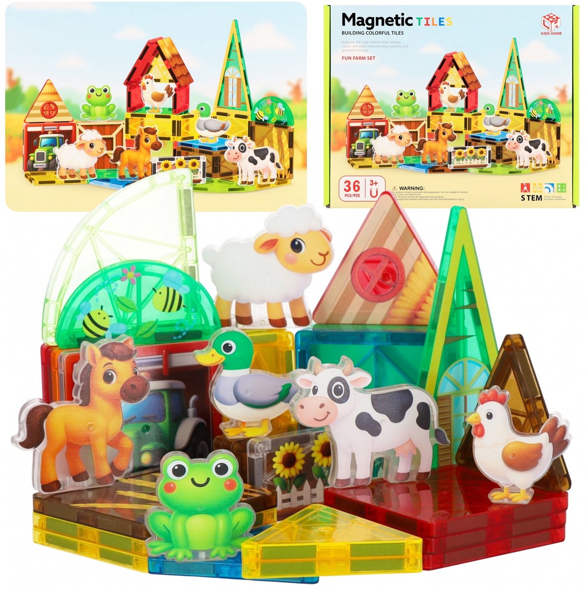 Magnetische bouwstenen Boerderij, creatieve bouwset 36 elementen, VOOR KINDEREN 3+