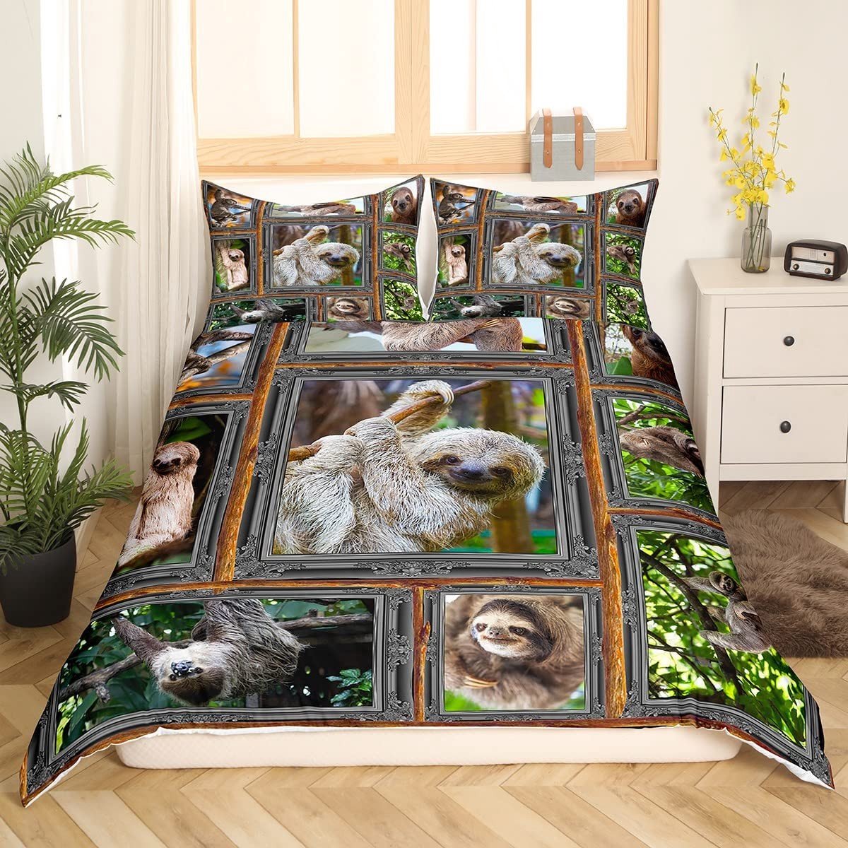 Omgoods - Sloth Duvet Cover Set - Schattige Deken met Dieren Motief voor Kinderen