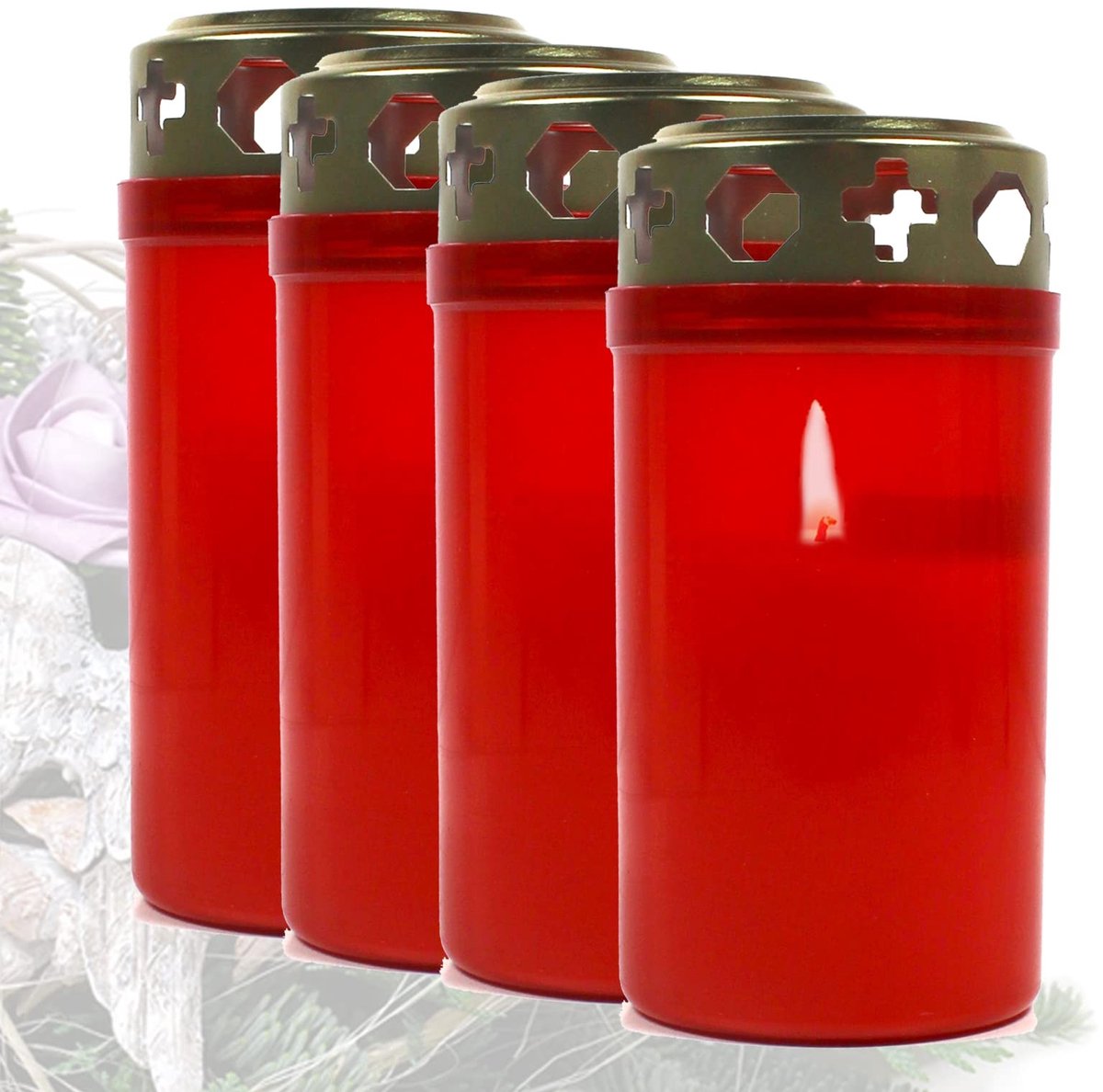 Omgoods - Set van 4 Premium Grave Kaarsen met Deksel - Rood - 72 Uur Brandtijd