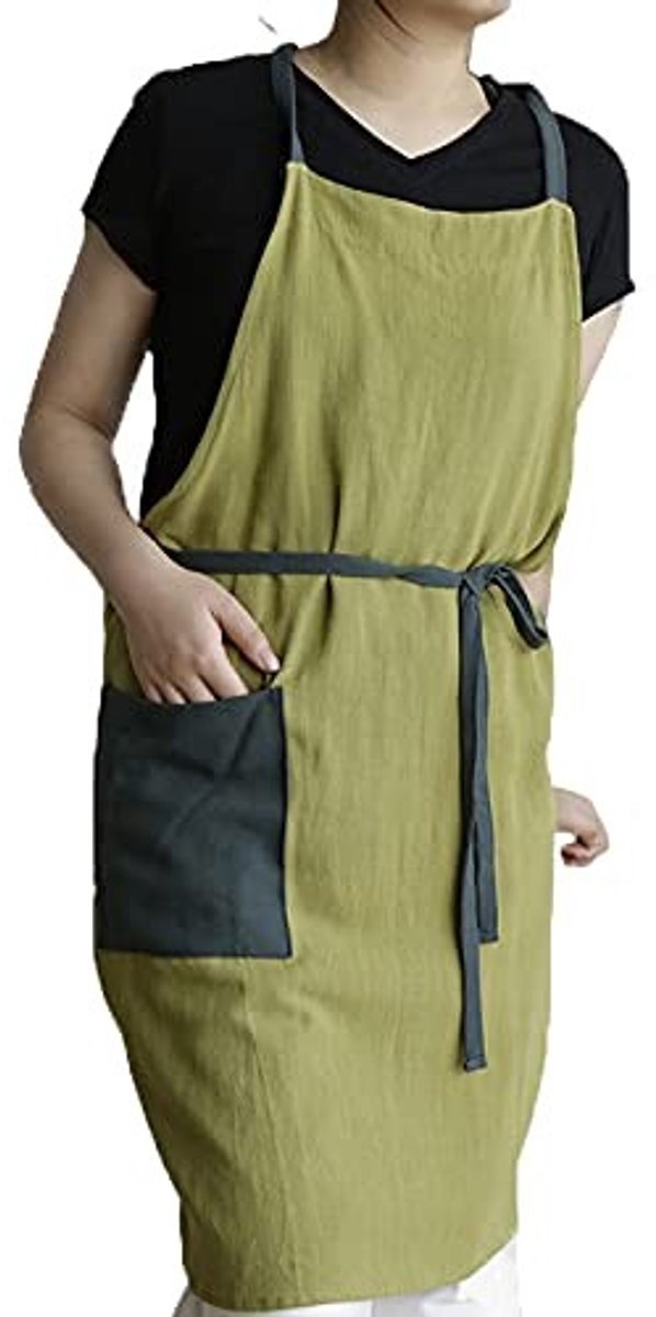 Omgoods - Premium Ultra Licht Linnen Bib Schort - Verstelbaar met Grote Pocket