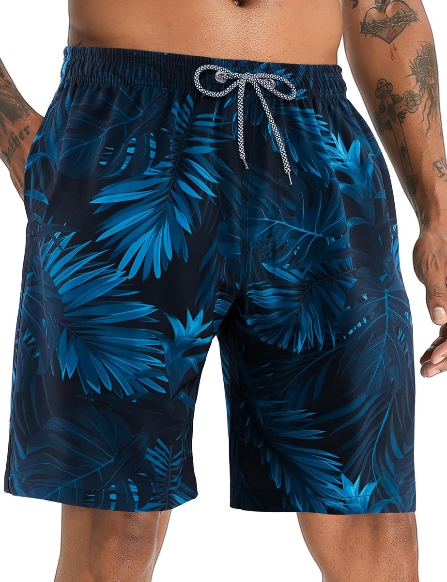 Heren Zwemshort Zee Surf Zwembroek Print Hawaiian Zomer Groot Sneldrogend Met Mesh Voering MK288 bladeren S