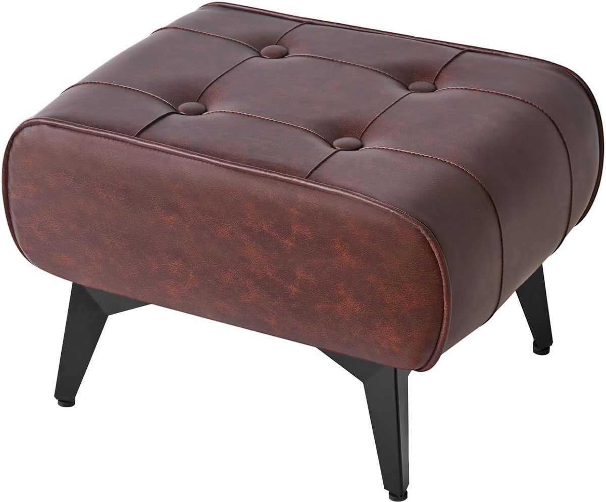Kleine voetenbank, leer, voetenbank, moderne kruk, gestoffeerd, sofa zitkruk voor stoel woonkamer, Square Tech stof, Ottomaanse vintage, 40 × 30 × 26 cm, bruin HBD037Z
