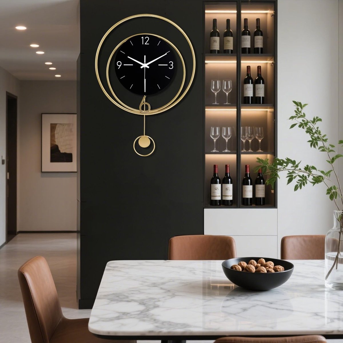 Omgoods - Wandklok met Pendulum en Stille Werking - Elegante Klok voor Woonkamer