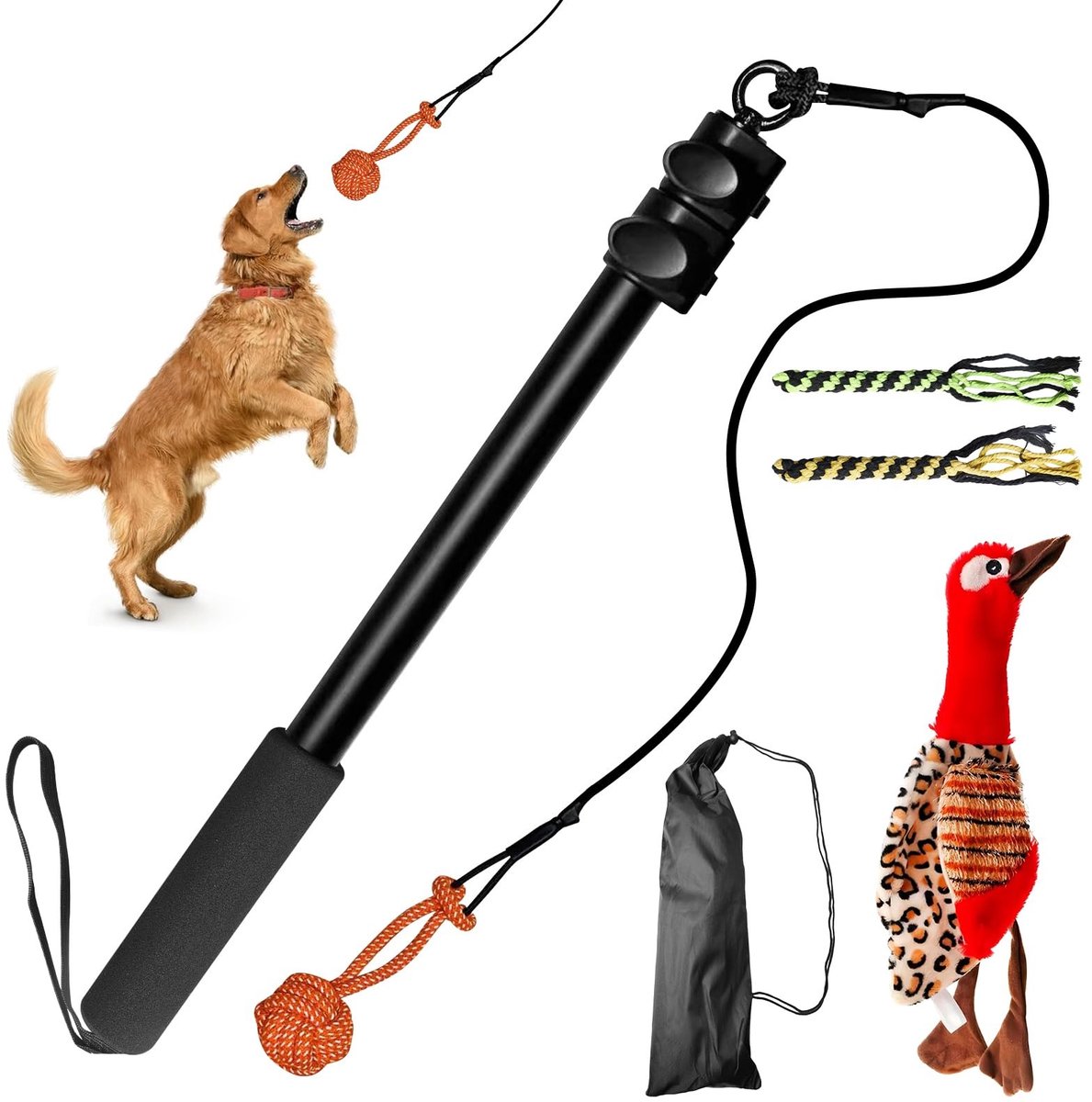 Omgoods- Hengel Professionele Trekhengel - Verstelbaar 42-102 cm - Anti-Stress Eend - Kauwspeelgoed - Hondenhengel met Speelgoedkoppen - Duurzaam Katoen - Hondenspeelgoed