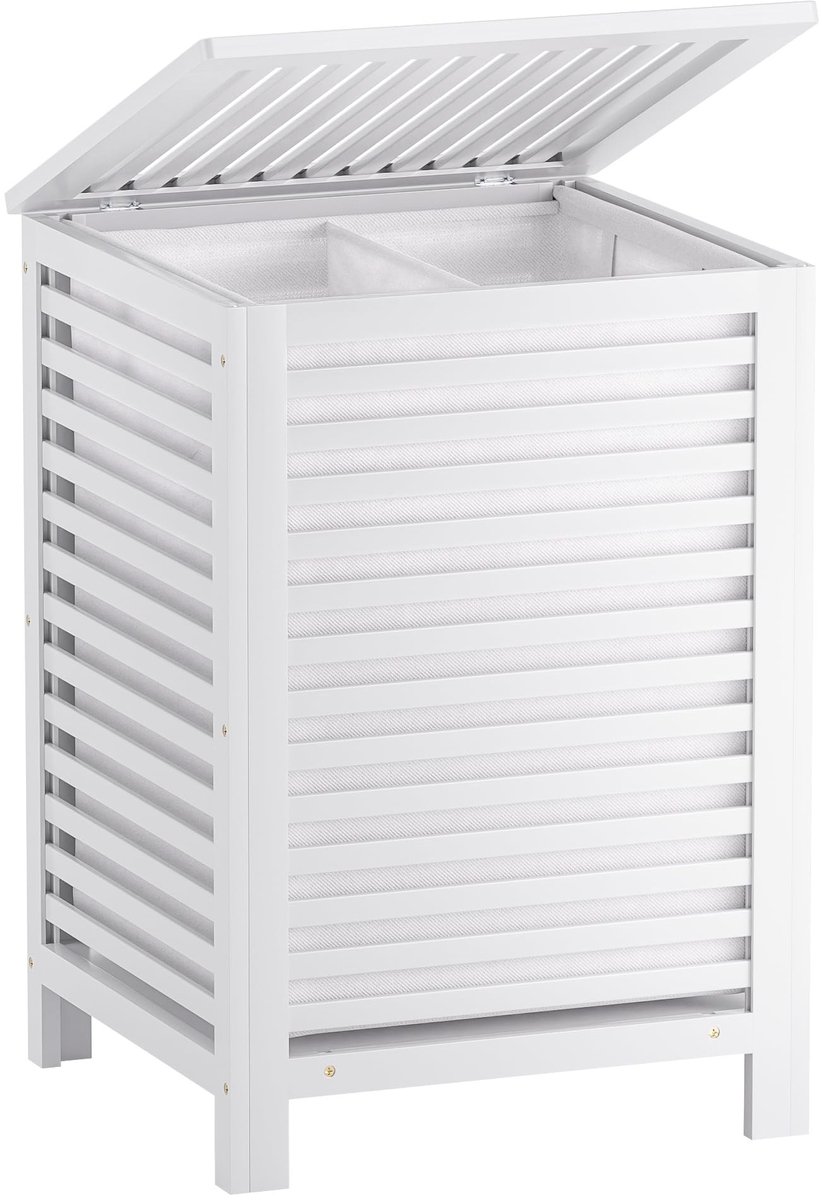 Omgoods - Dubbele Wasmand met Deksel - 120L met Verwijderbare Binnenzak, Ruimtebesparend Ontwerp