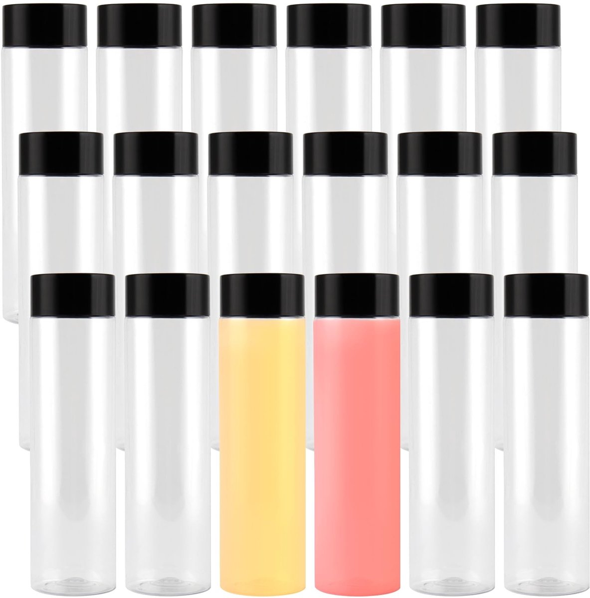 Omgoods- Sapflesjes 550 ml - 18 Stuks - Doorzichtige Plastic - Met Zwarte Deksels - Duurzaam - Geschikt voor Smoothies - Drankfles