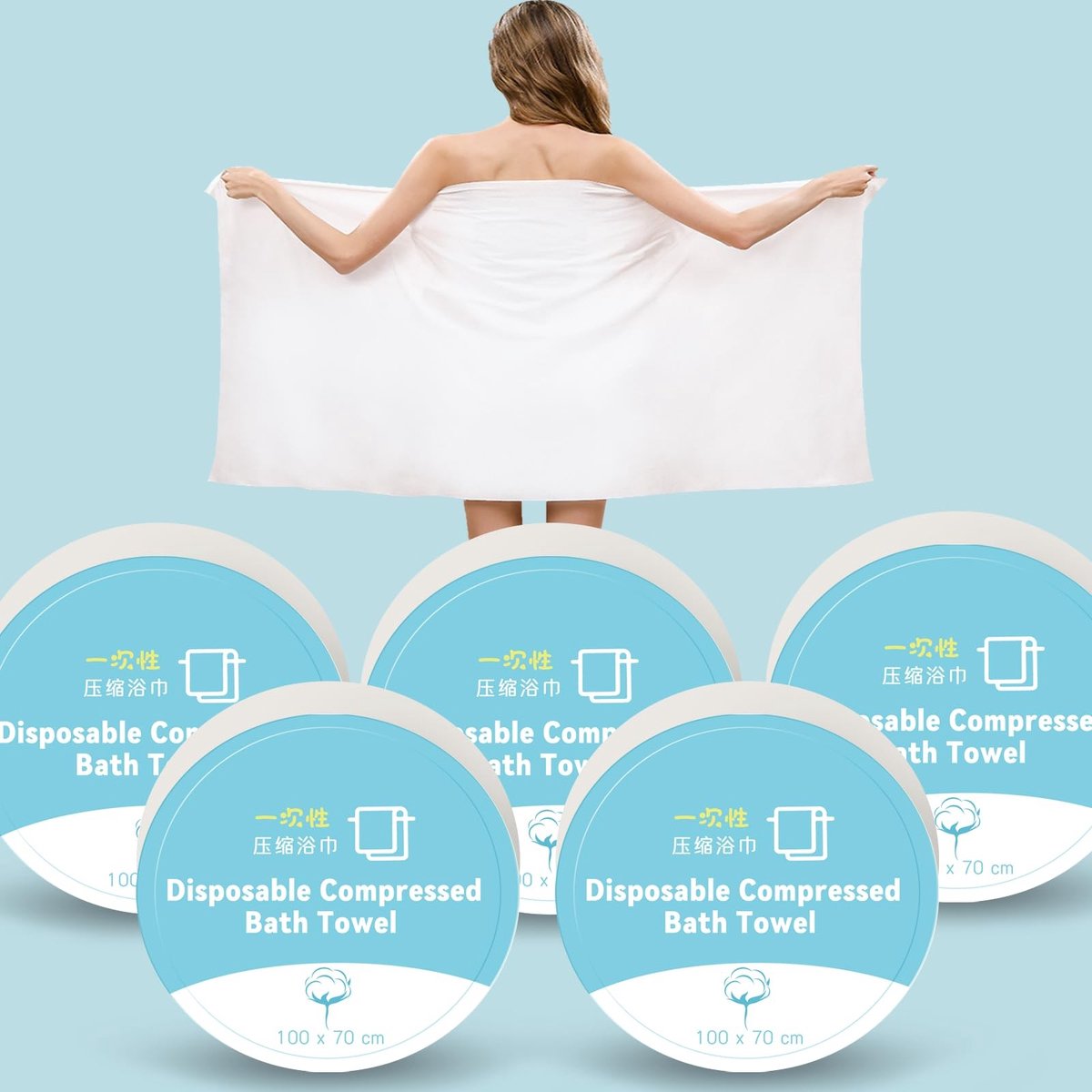Omgoods - Gecomprimeerde Handdoeken Tablets - 5 Stuks - 100 x 70 cm Afmeting