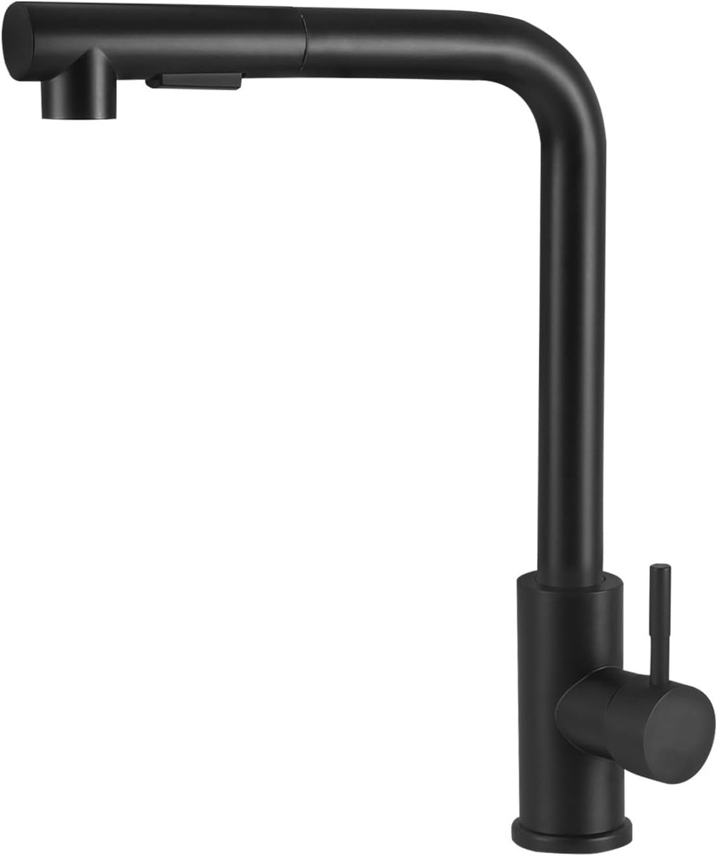 Keukenkraan met sproeier uittrekbaar, hogedruk waterkraan keuken zwart 360° rotatie, spoelbakarmatuur met sproeier twee waterstraalsoorten, ..