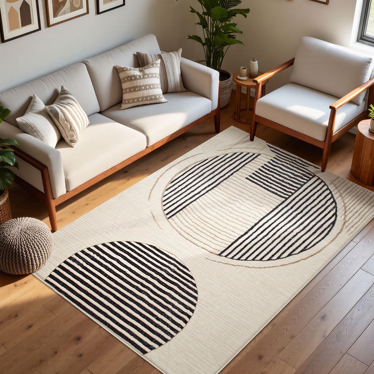 Omgoods - Vloerkleed 120x160cm, Wasbaar en Antislip, Geometrisch Design voor Diverse Ruimtes