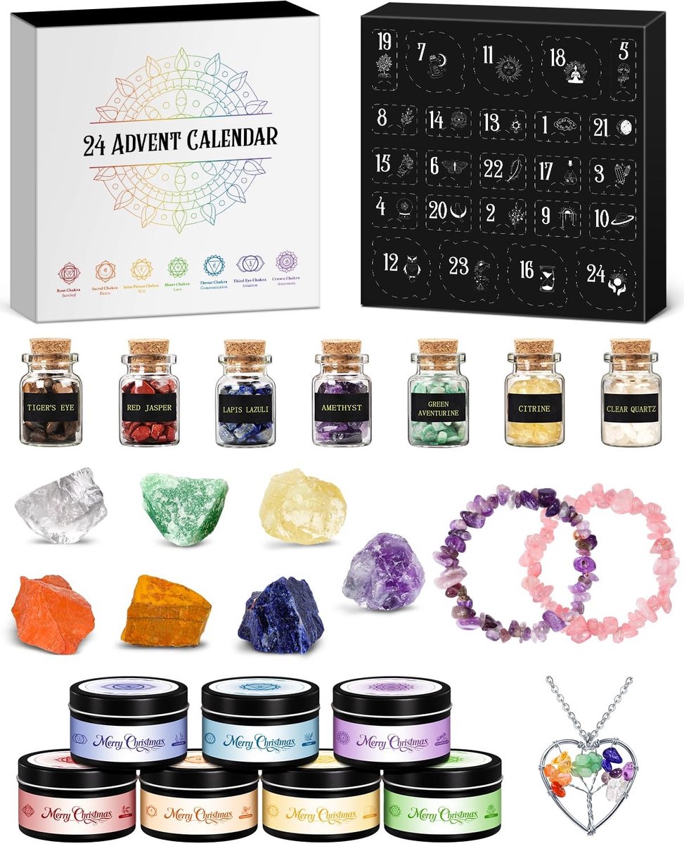 Omgoods - Adventskalender Kaarsen met Edelstenen - Geurige Cadeauset voor Vrouwen