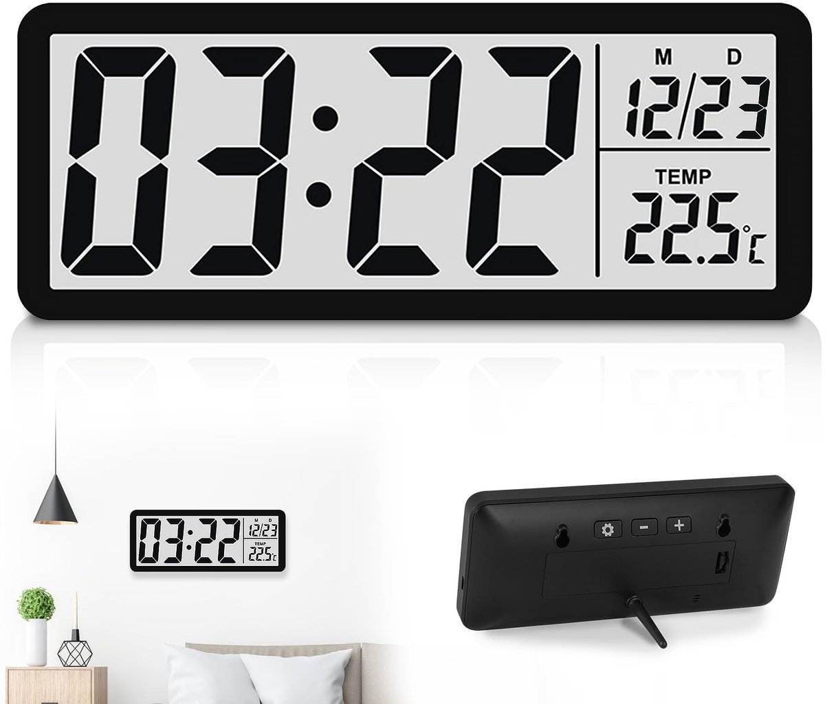 Omgoods - Digitale Wandklok met Groot LED Display - Tijd en Temperatuur