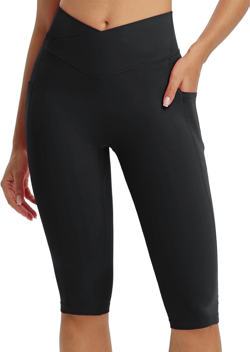 Capri-legging voor dames, knielang, capri-legging met zakken, capri, hoge taille, yoga, casual work-out-oefening