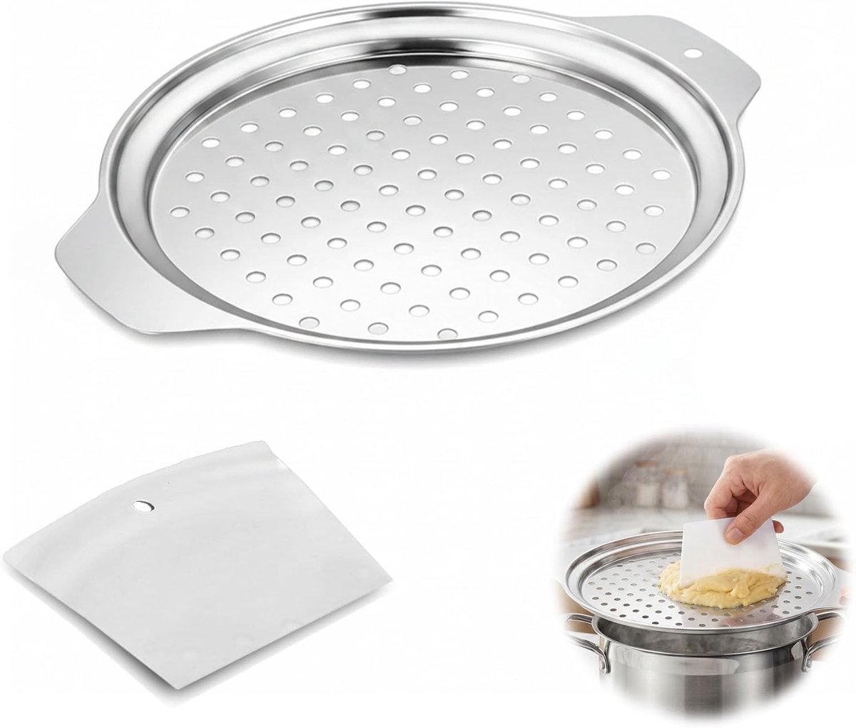 spätzlepers, set van roestvrij staal, met schraper, vaatwasmachinebestendig, voor zelfgemaakte spätzle en knoppen, voor alle potten tot een diameter van 30 cm