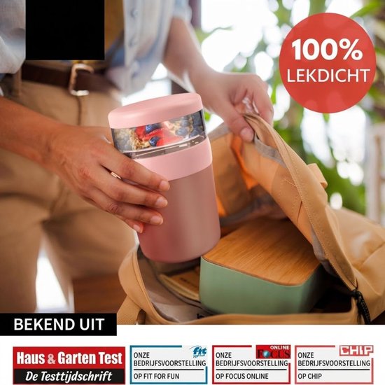 JCP® Yoghurt Beker To Go - Yoghurt Beker To Go met Lepel - Yoghurt en Muesli Beker To Go - Roze - 10cm x 10cm x 16cm — afbeelding 5