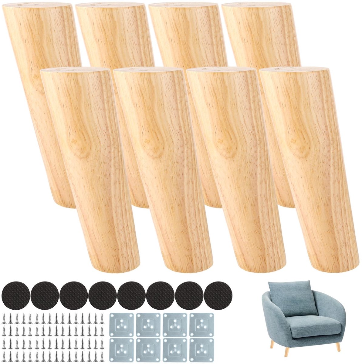 Omgoods - Set van 8 Houten Meubelpoten van 15 cm voor Meubels