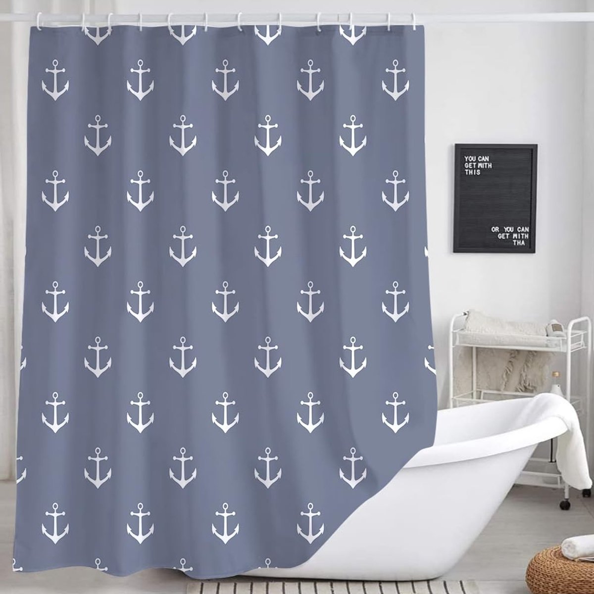 Omgoods - Nautisch Douchegordijn met Ankerprint 182x91 cm
