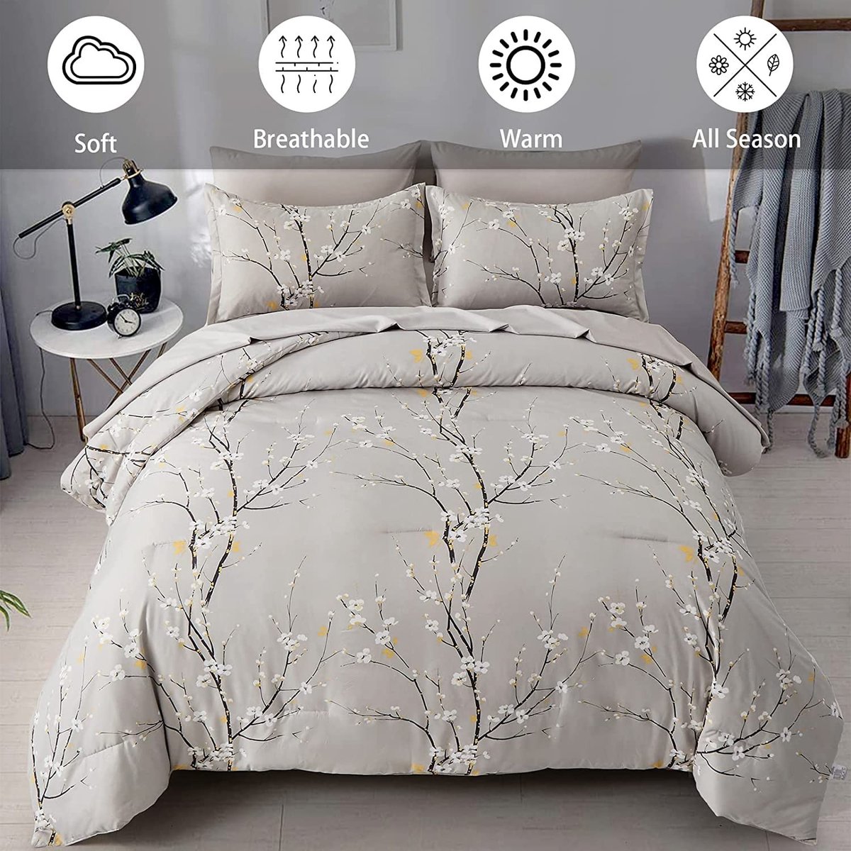 Omgoods - Duvet met Bloemenpatroon, 200 x 220 cm voor Allergie Lijders