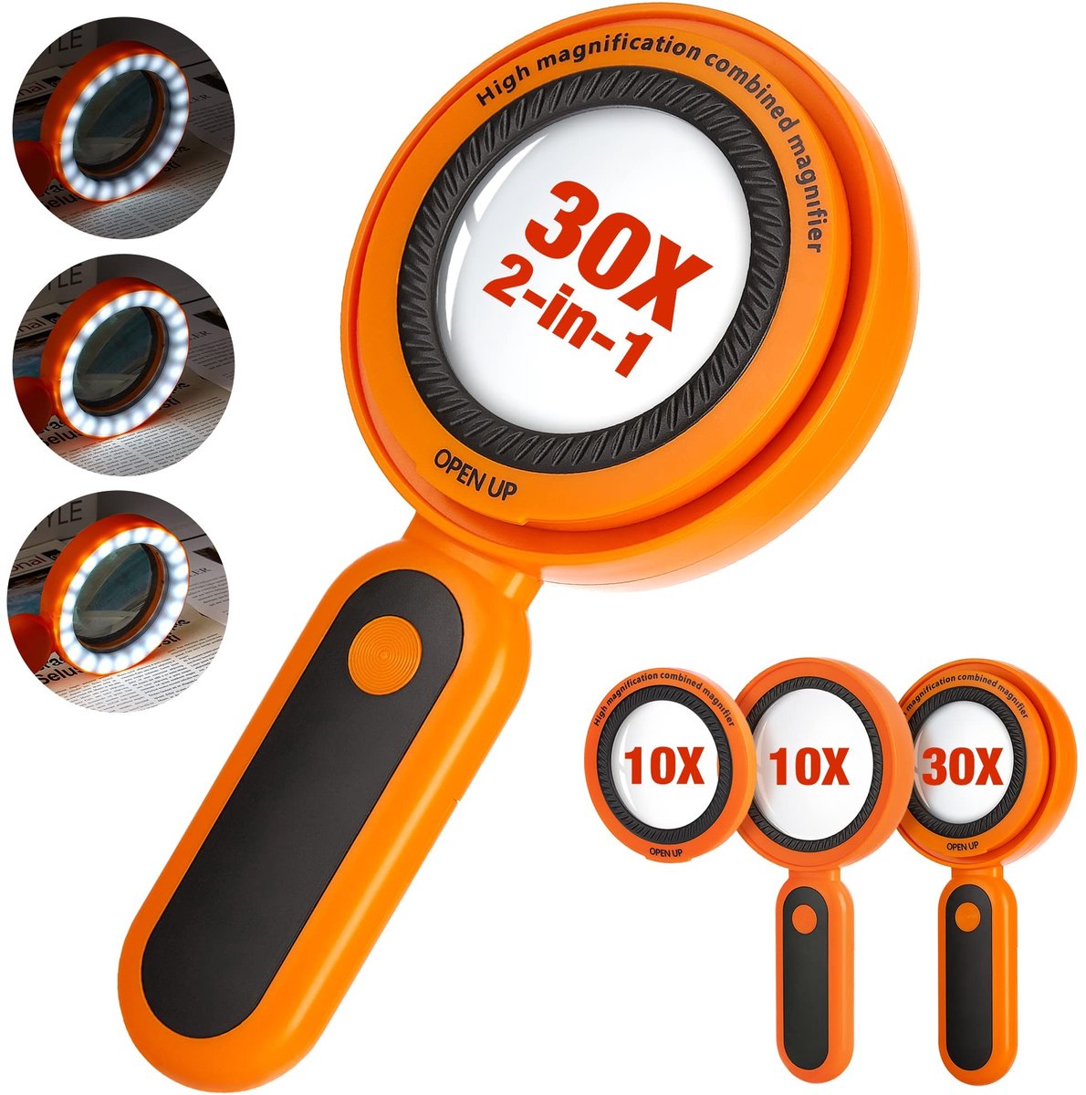 Omgoods - Lezen Vergrootglas - 30x10 Verlicht Vergrootglas met 21 LED Lichten