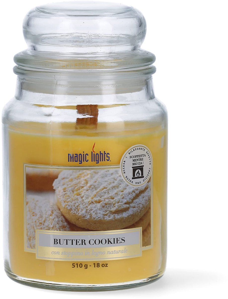 Omgoods - Geurkaars in Glas 510g Vanille Boterkoek - Natuurlijke Houten Wick