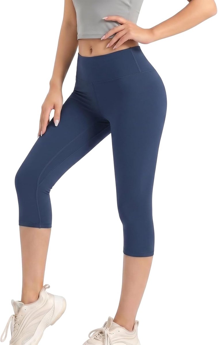 Capri-legging met hoge taille voor dames, zacht als boter, elastisch, ondoorzichtig, yogabroek, 3/4 controle, buikcontrole, crème, lycra, trainingsbroek voor sport, hardlopen, fitness