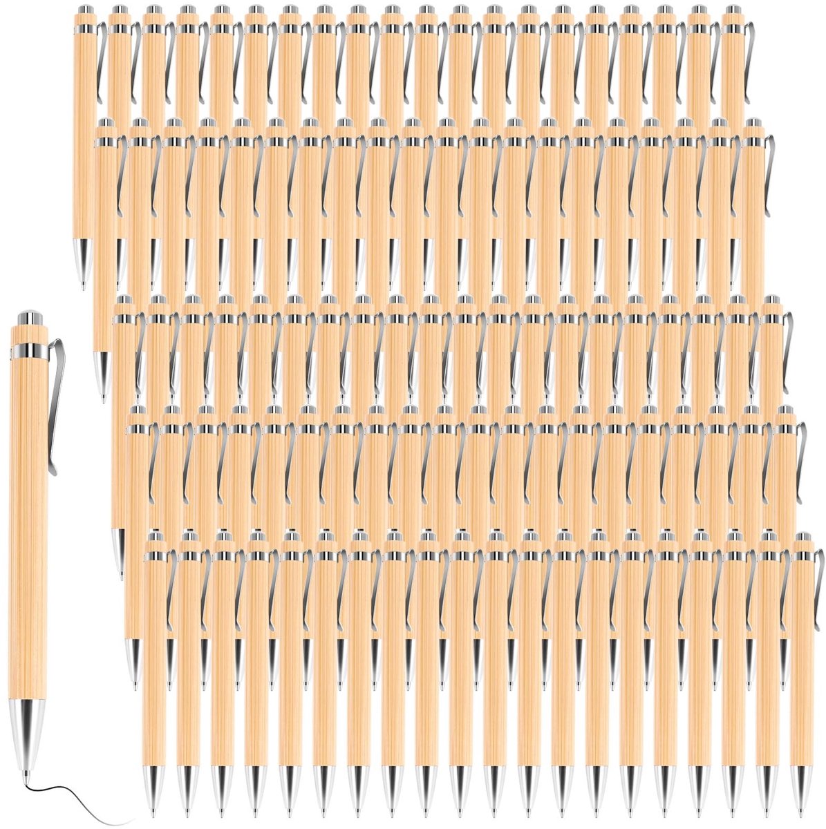 Omgoods - 100 Stuks Bamboe Balpen - Duurzame Kantoor- en Schoolbenodigdheden